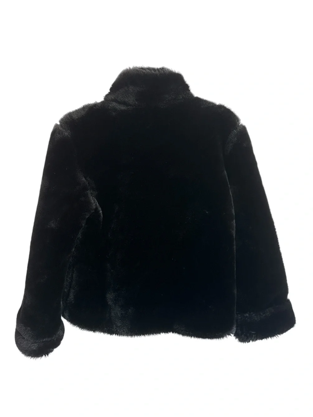 GAP Girls Faux Fur Coat 7-8 Black Mock Collar Soft Jacket Plush Cozy Warm